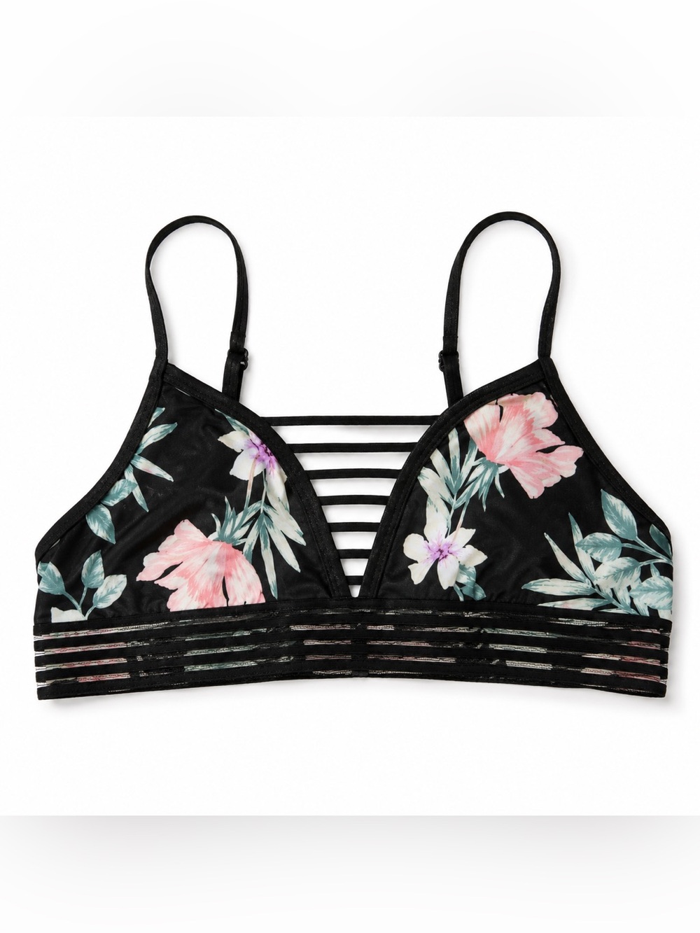 PINK Victoria's Secret Black Floral Strappy Bralette